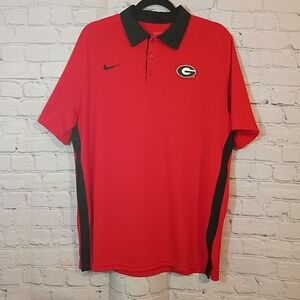 NIKE Dri Fit Georgia Bull Dogs Men's LG Polo Shirt Red Black White Short Sleeve